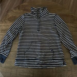 L.L. Bean Navy and White Striped 1/4 Zip Sweater